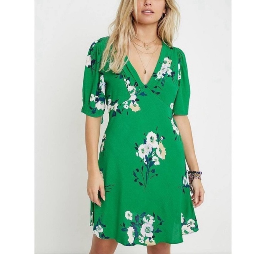 Free People Neon Garden Green Boho Cottagecore Mini Dress